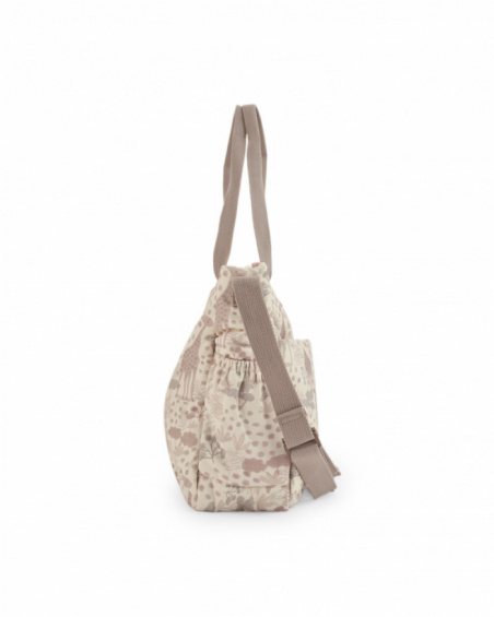 Baby changing bag with giraffe print in neutral tones