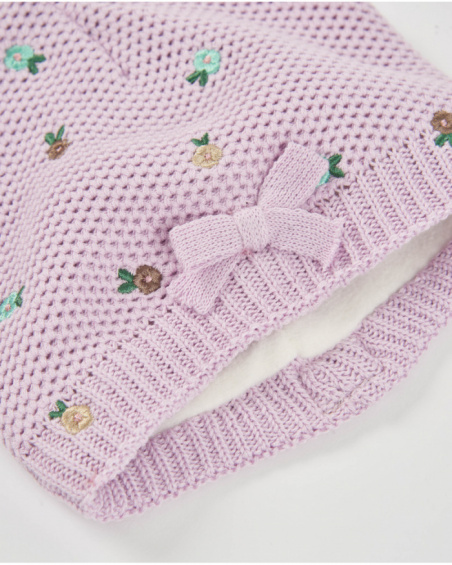 Hat for newborn in lila with floral embroidery