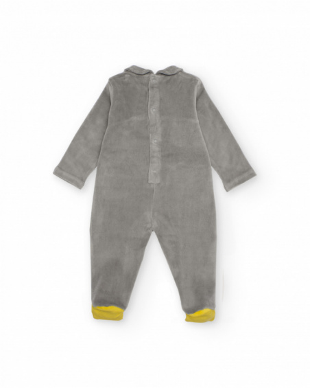 Velvet romper for newborn in gray with penguin design