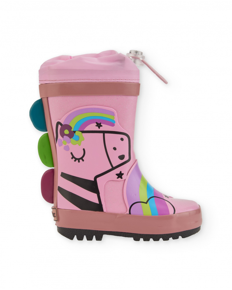 Girls’ pink rain boots with unicorn design
