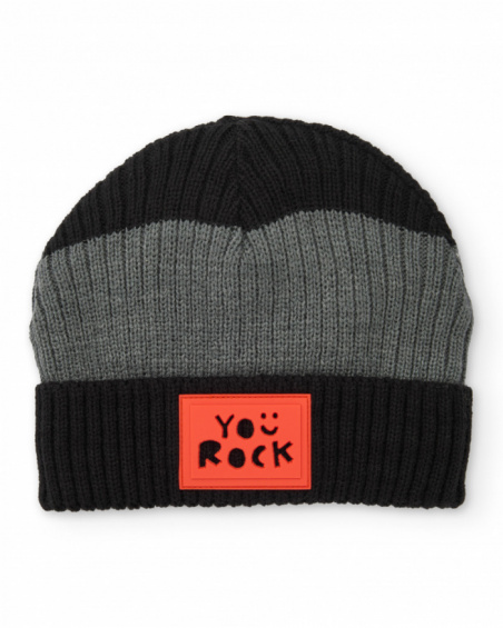 Boys’ knitted hat in black and grey with decorative detail Boys’ knitted hat in black and grey with decorative detail