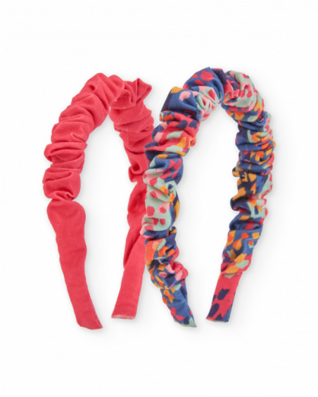 Girls’ headband set in solid red and multicolored print Girls’ headband set in solid red and multicolored print
