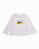 Four-piece baby girl set with panda design, including jackets, t-shirt, and soft cotton pants. Four-piece baby girl set with panda design, including jackets, t-shirt, and soft cotton pants.