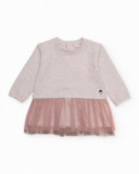 Baby girl long-sleeve dress with hearts and pink tulle skirt Baby girl long-sleeve dress with hearts and pink tulle skirt