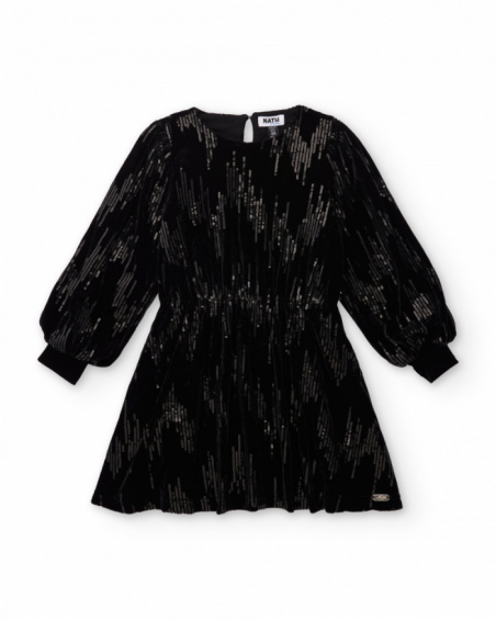 Girls’ black velvet dress with sequins and long sleeves Girls’ black velvet dress with sequins and long sleeves