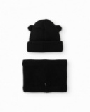 Girls' black knit hat and neck warmer set with ears Girls' black knit hat and neck warmer set with ears