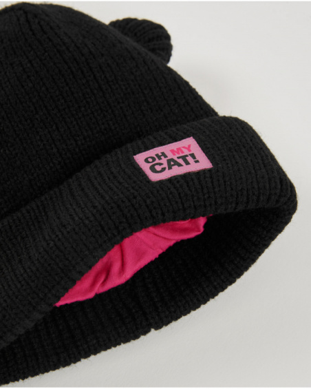 Girls' black knit hat and neck warmer set with ears Girls' black knit hat and neck warmer set with ears