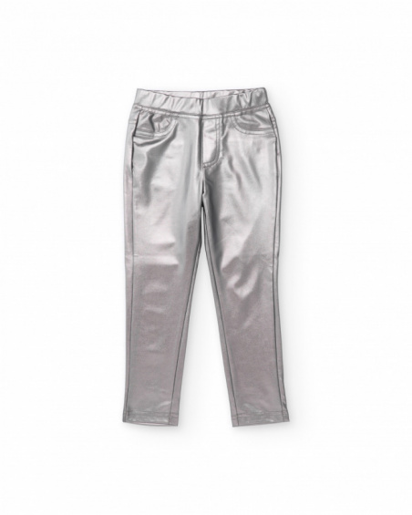 Girls' silver metallic-effect trousers with pockets Girls' silver metallic-effect trousers with pockets