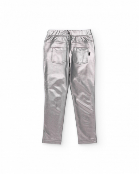 Girls' silver metallic-effect trousers with pockets Girls' silver metallic-effect trousers with pockets