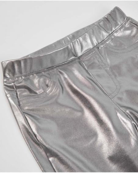Girls' silver metallic-effect trousers with pockets Girls' silver metallic-effect trousers with pockets