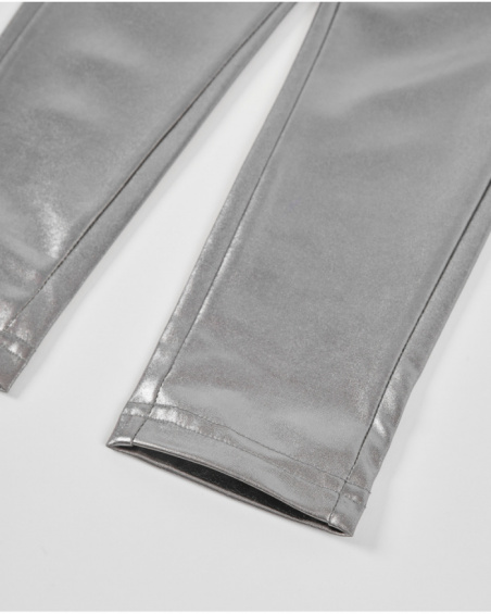 Girls' silver metallic-effect trousers with pockets Girls' silver metallic-effect trousers with pockets