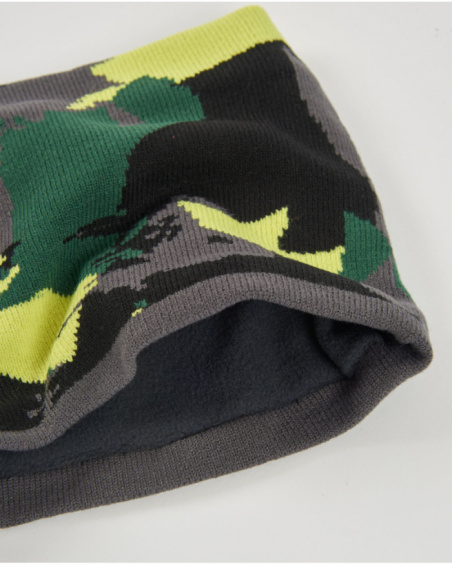 Boys’ knit set with hat and neck warmer in green and yellow camouflage print Boys’ knit set with hat and neck warmer in green and yellow camouflage print