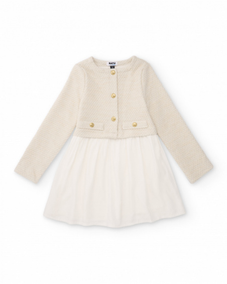 Girls’ cream dress with mock jacket detail Girls’ cream dress with mock jacket detail