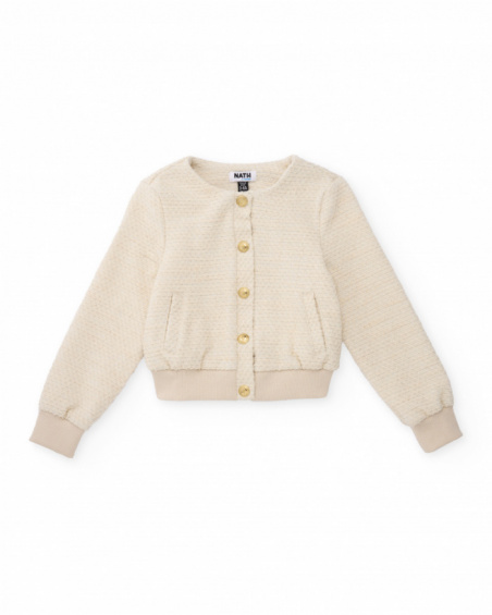 Girls’ cream knit jacket with gold buttons Girls’ cream knit jacket with gold buttons