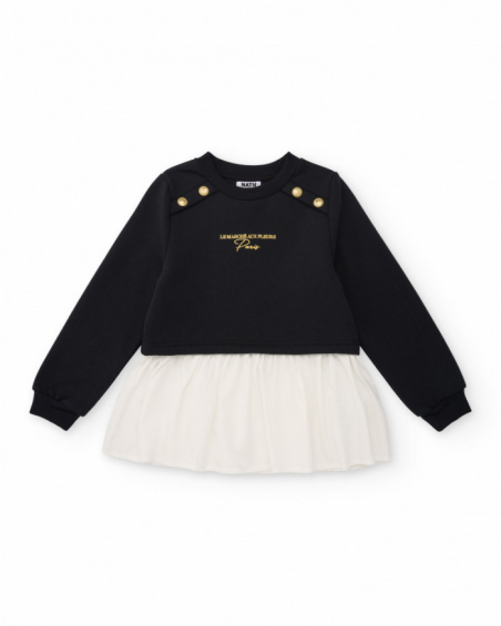 Girls’ black sweatshirt dress with white skirt Girls’ black sweatshirt dress with white skirt