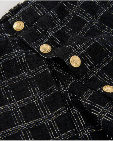 Girls’ black tweed shorts with checks and gold buttons Girls’ black tweed shorts with checks and gold buttons