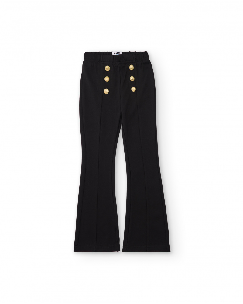 Girls’ black flared trousers with gold buttons
