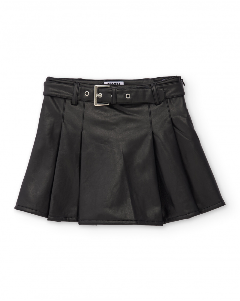 Girls’ black faux leather skirt with belt