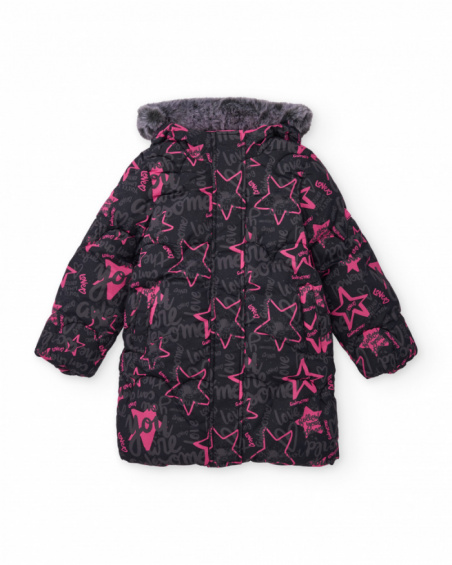 Girls’ padded coat with stars and slogan print