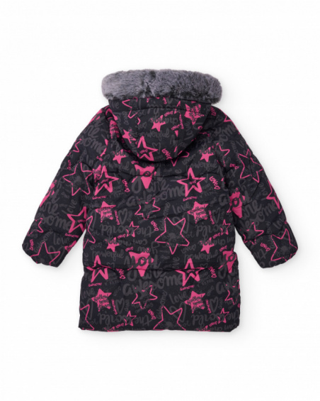 Girls’ padded coat with stars and slogan print