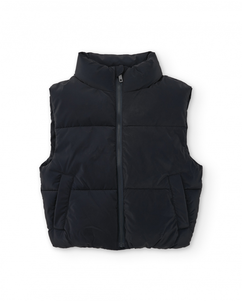 Padded vest of boy in black color with zipper closure