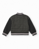 Boys’ varsity jacket with checkered body and black sleeves Boys’ varsity jacket with checkered body and black sleeves