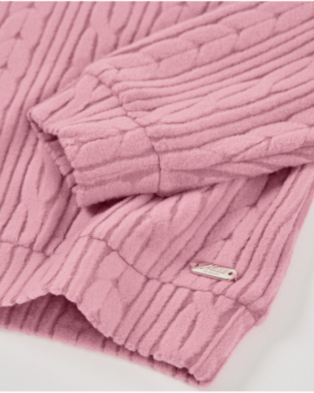 Girls’ pink hoodie with cable knit texture Girls’ pink hoodie with cable knit texture