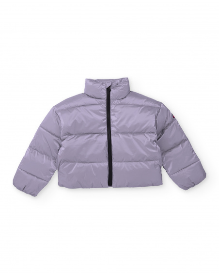 Silver padded jacket for girls with front zipper Silver padded jacket for girls with front zipper