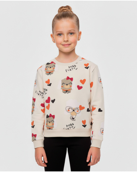 Ecru sweatshirt for girl with dog and heart print | tuc tuc