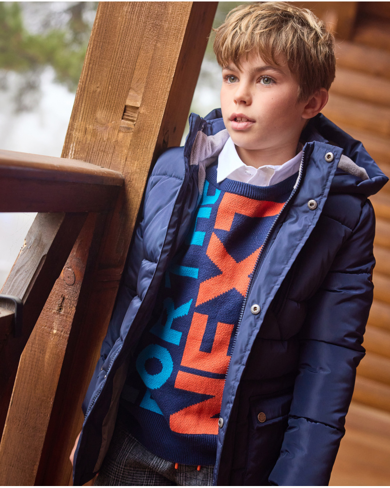 Boys’ navy padded coat with hood