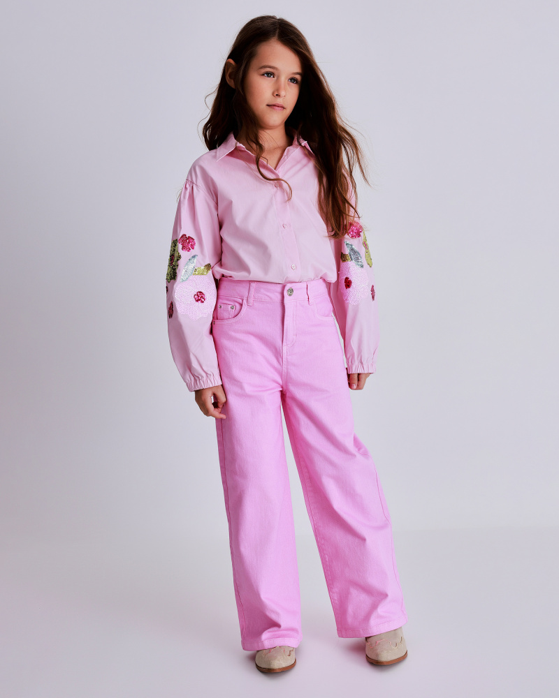 Girls' pink denim culotte pants