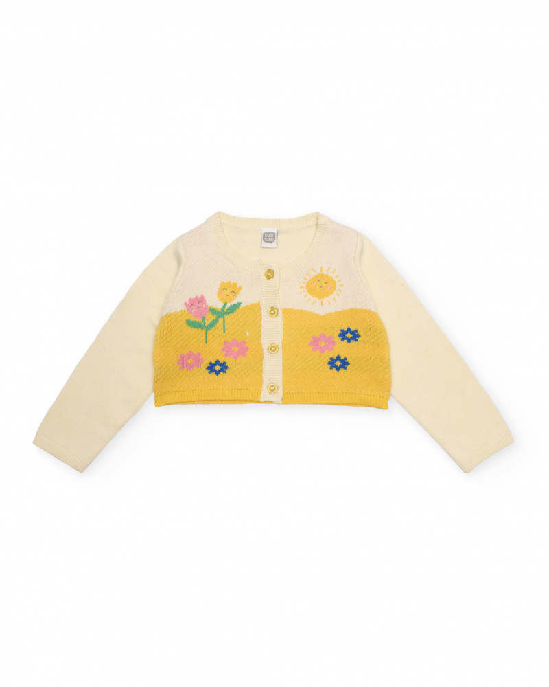 Newborn knitted cardigan with floral motifs
