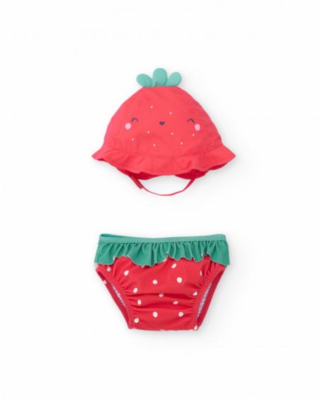 Newborn woven swimsuit with strawberry design