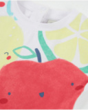 Knitted newborn romper with large fruit print