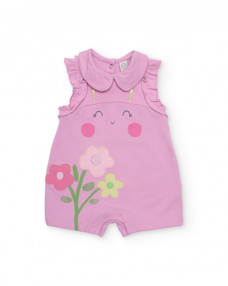 Knitted newborn romper with applied flowers