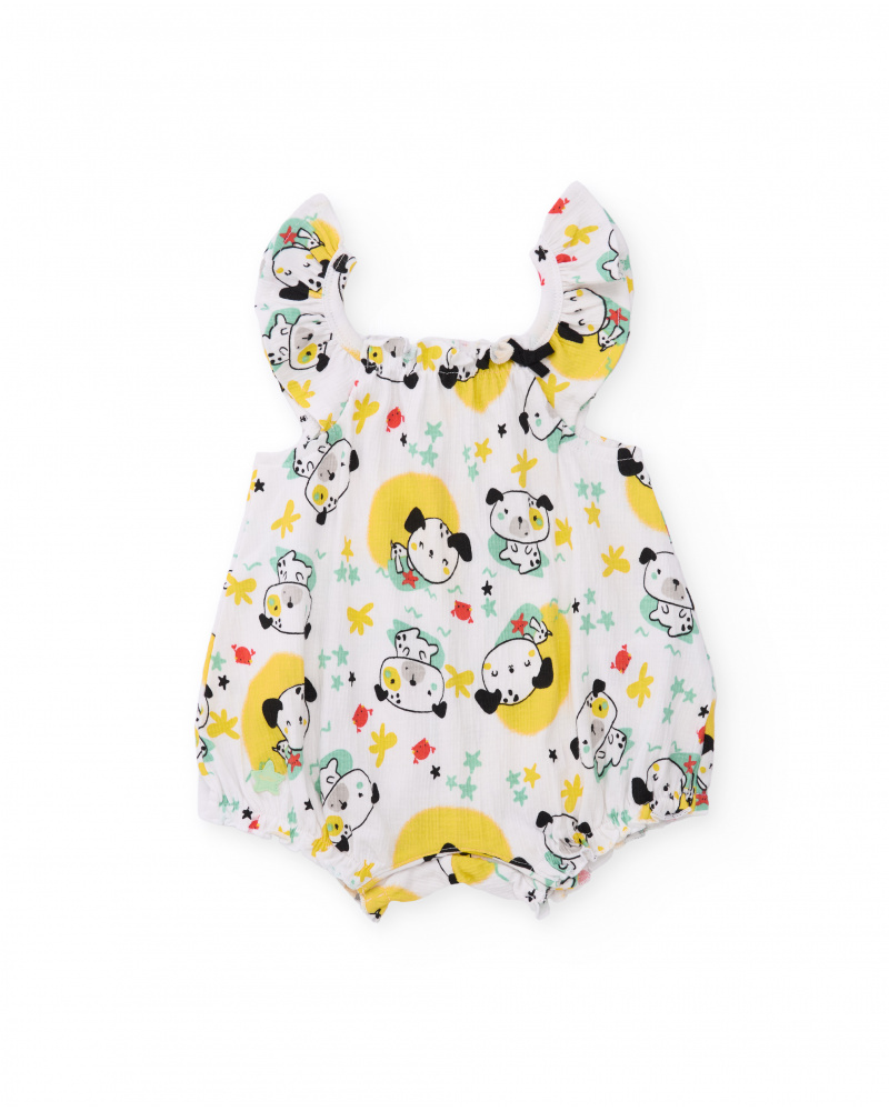 Knitted newborn romper with ruffle sleeves