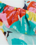 Girls’ short romper with multicolour floral print and ruffle
