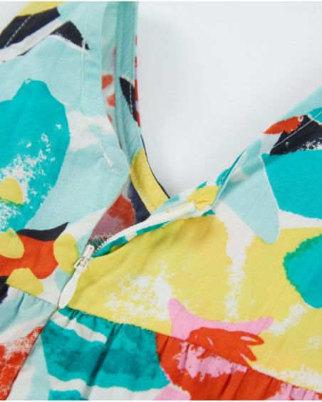 Girls’ short romper with multicolour floral print and ruffle