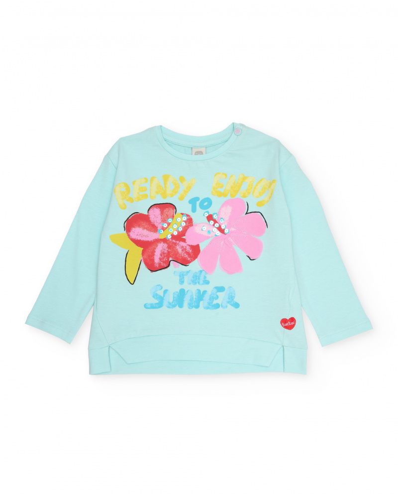 Girls’ knitted T-shirt with flowers on the front