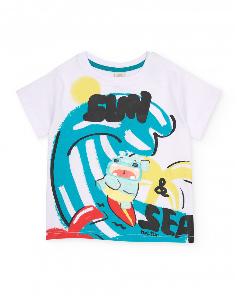 Boys’ knitted T-shirt with surfer design