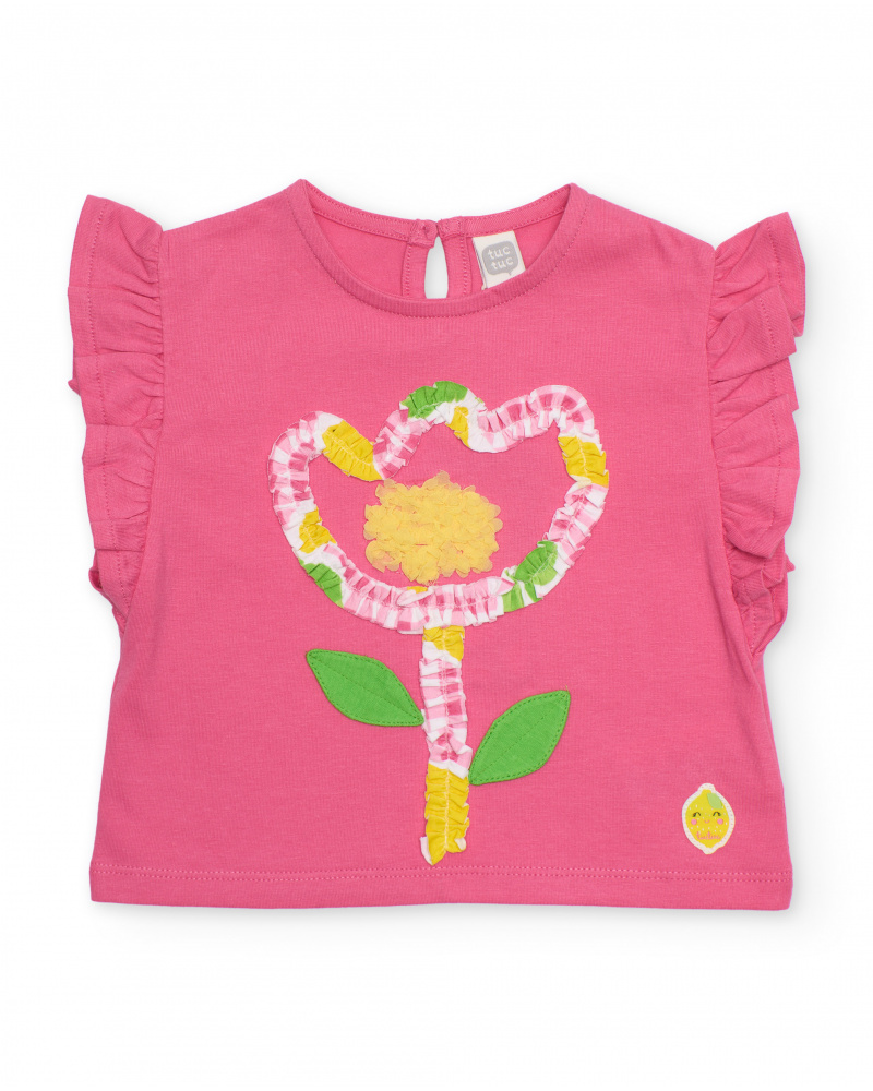 Girls’ knitted T-shirt with raised flower