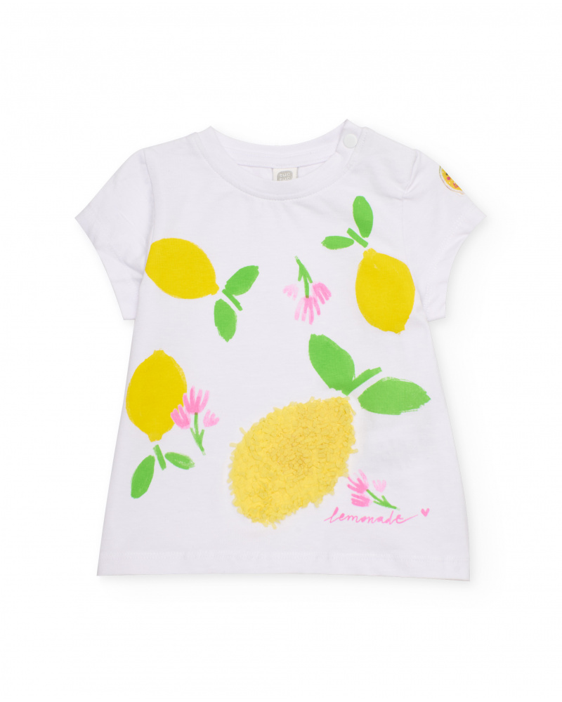 Girls’ knitted T-shirt with textured lemon