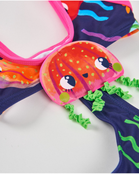 Girls’ knitted swimsuit with jellyfish appliqués