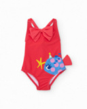 Girls’ knit swimsuit with large bow