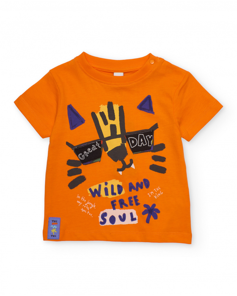 Boys knit T-shirt with a tiger front print