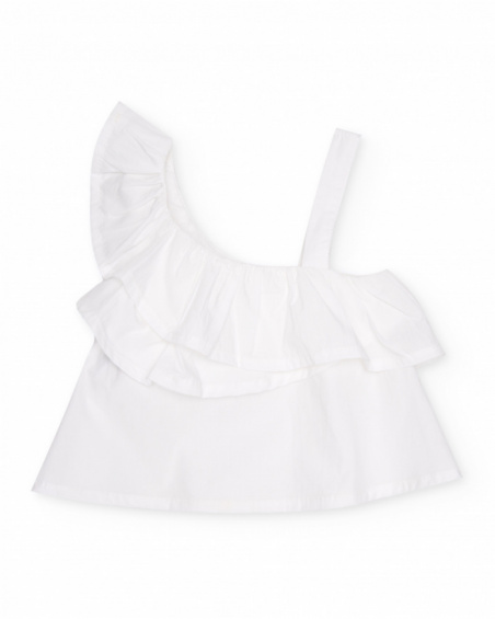 Girls’ woven blouse with asymmetrical design and ruffle