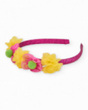 Girls’ headband in plain fabric with floral embellishments