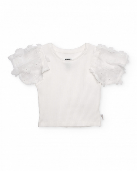 Girls knit T-shirt with puff sleeves