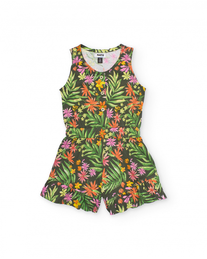 Girls’ knit jumpsuit with ruffles on the legs