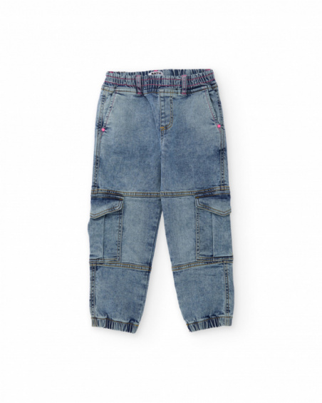 Girls’ cargo-design trousers in woven fabric and denim